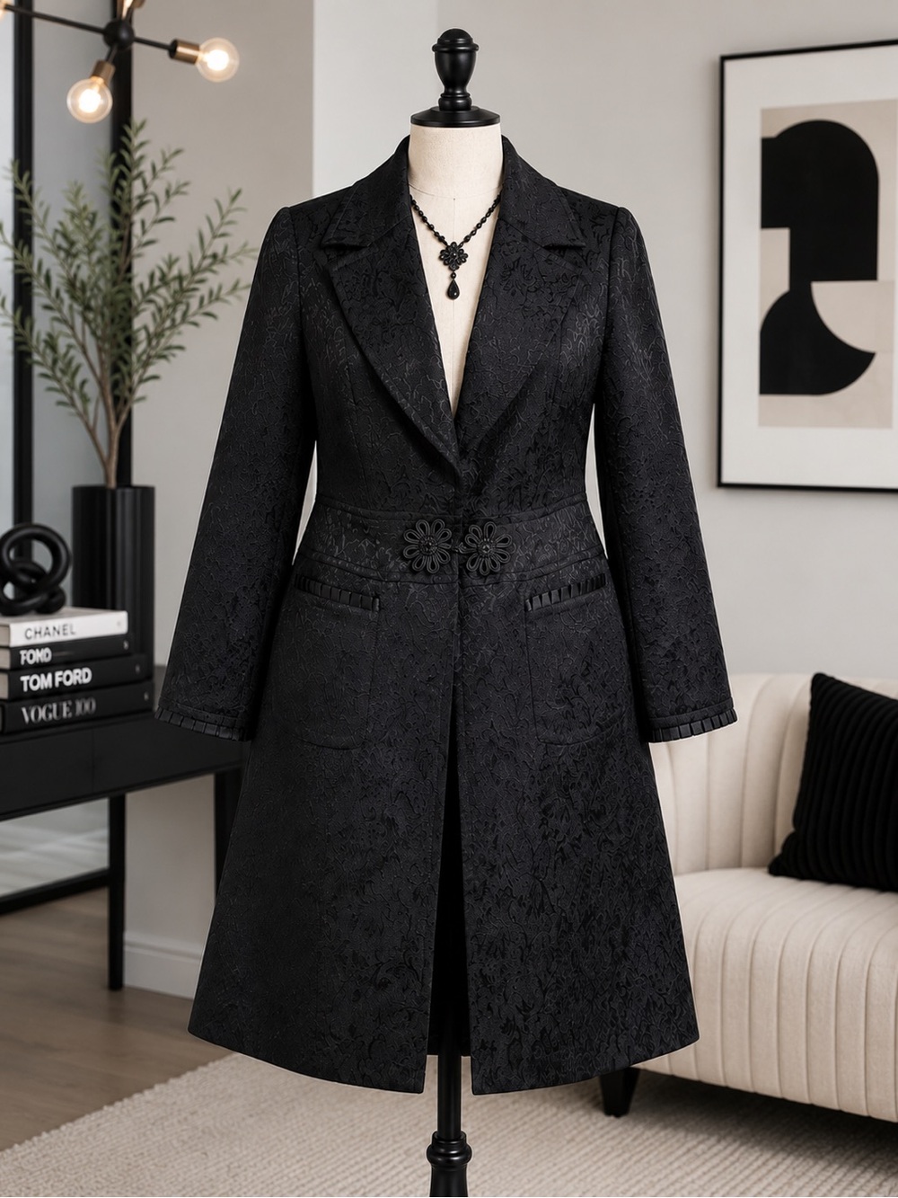 Amanda Smith Black Brocade Coat Jacket Plus Size 16W Elegant Longline Blazer G